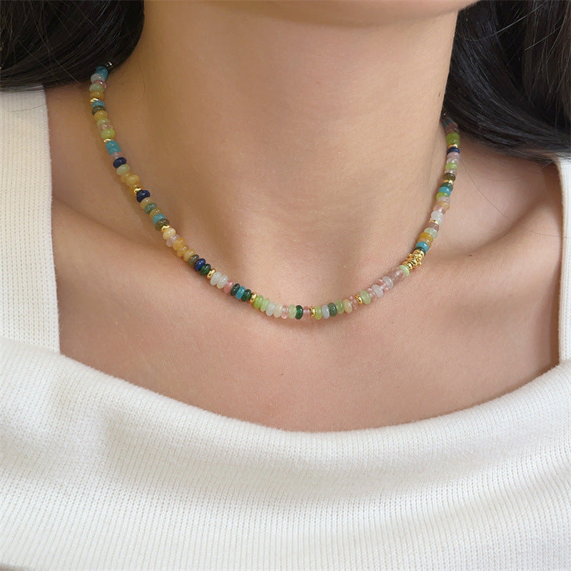 2025Dopamine natural stone colorful glaze beads necklace female new collarbone chain Hundreds of chain accessories