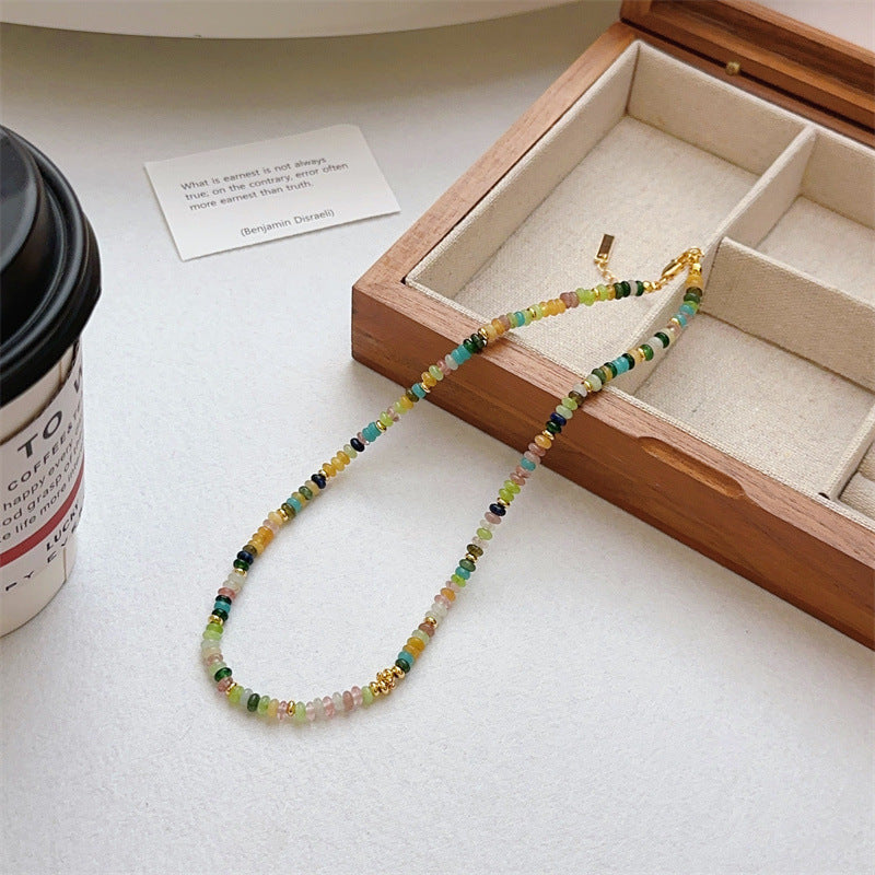 2025Dopamine natural stone colorful glaze beads necklace female new collarbone chain Hundreds of chain accessories