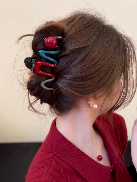 Colorful wave pearl scratch clip large shark clip hairpin female 2025 new senior sense clip hair accessories