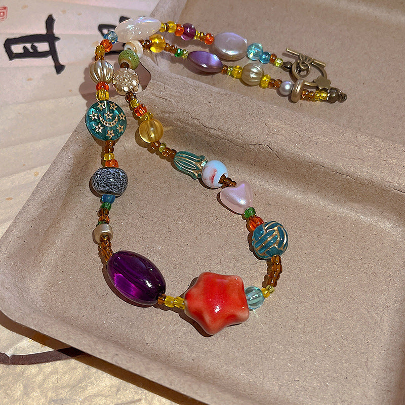2025Dopamine color ceramic beaded necklace female ins wind sweet hundred temperament necklace senior sense of spicy girl accessories