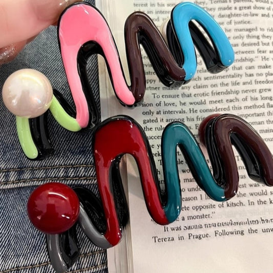Colorful wave pearl scratch clip large shark clip hairpin female 2025 new senior sense clip hair accessories