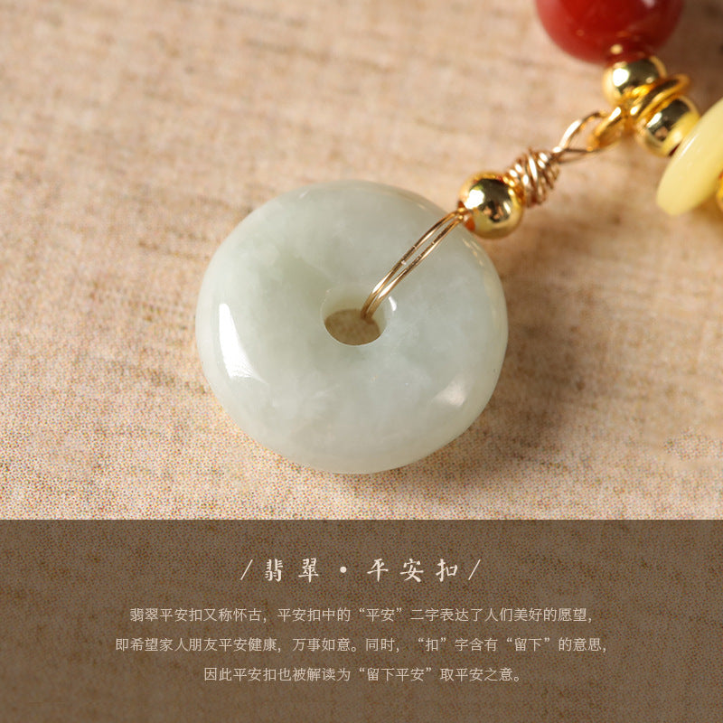 Vintage nanhong agate double circle string jade peace button pendant new Chinese national style beeswax hundred bracelet