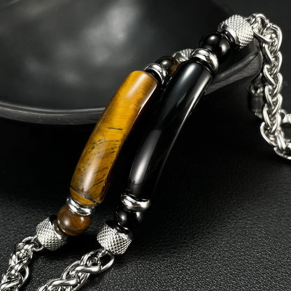 Fashion retro stainless steel chain splicing tiger eye stone titanium steel men's bracelet - Trendy Personalized Jewelry