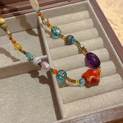 2025Dopamine color ceramic beaded necklace female ins wind sweet hundred temperament necklace senior sense of spicy girl accessories