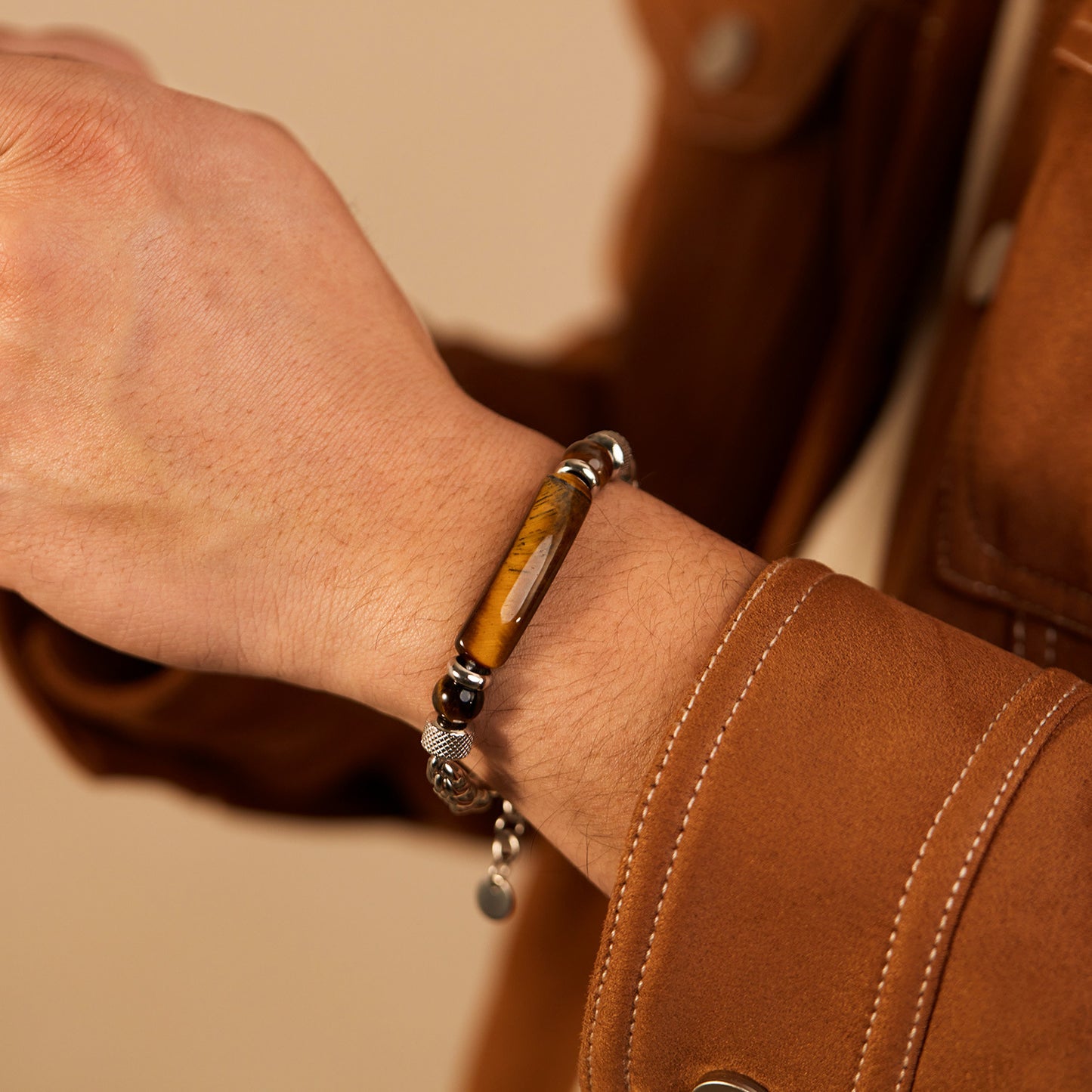 Fashion retro stainless steel chain splicing tiger eye stone titanium steel men's bracelet - Trendy Personalized Jewelry