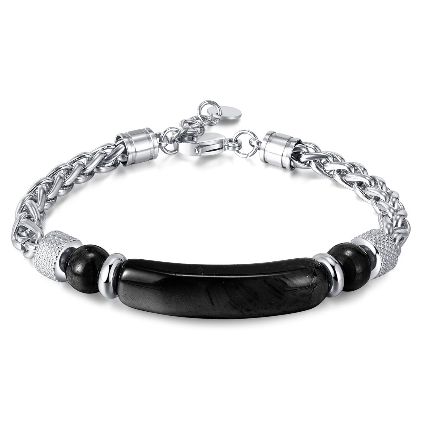 Fashion retro stainless steel chain splicing tiger eye stone titanium steel men's bracelet - Trendy Personalized Jewelry