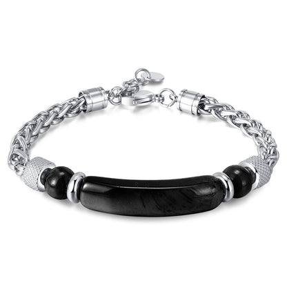 Fashion retro stainless steel chain splicing tiger eye stone titanium steel men's bracelet - Trendy Personalized Jewelry