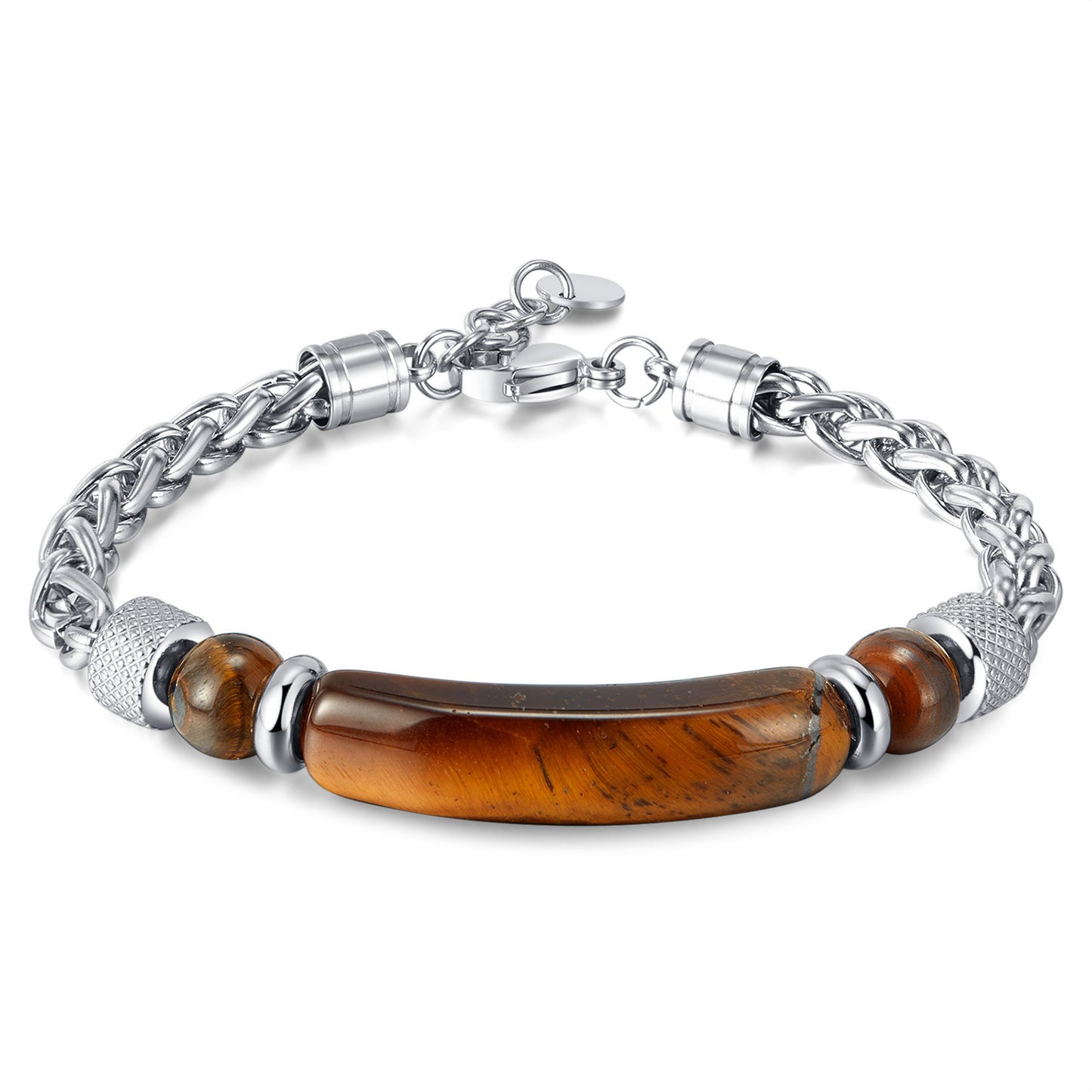 Fashion retro stainless steel chain splicing tiger eye stone titanium steel men's bracelet - Trendy Personalized Jewelry