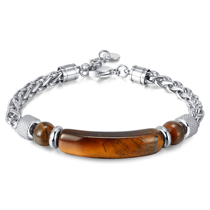 Fashion retro stainless steel chain splicing tiger eye stone titanium steel men's bracelet - Trendy Personalized Jewelry