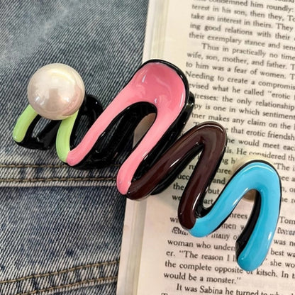 Colorful wave pearl scratch clip large shark clip hairpin female 2025 new senior sense clip hair accessories