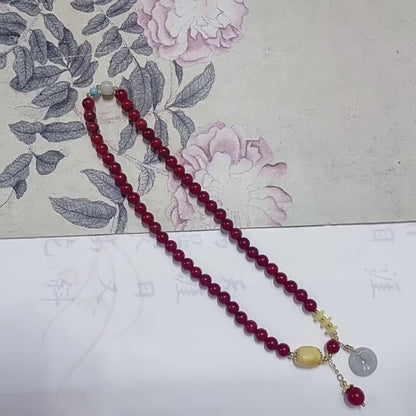 Vintage nanhong agate double circle string jade peace button pendant new Chinese national style beeswax hundred bracelet